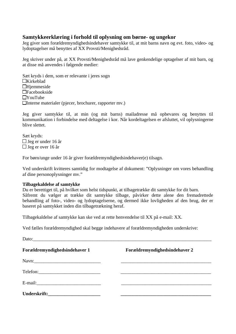 Samtykkeerklæring børne og ungekor