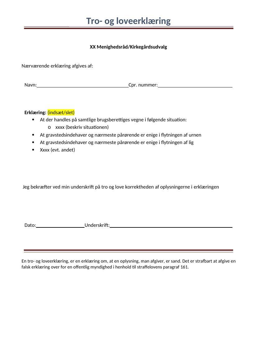 Tro og love erklæring