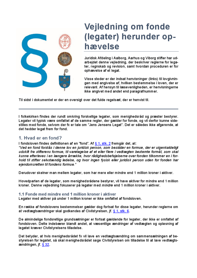20250515 Vejledning om fonde (legater) herunder op-hævelse